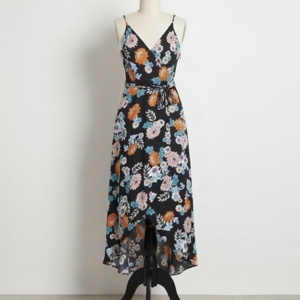 ASTR| Blue Orange Floral Maxi Spaghetti Strap Sundress w/Hi-Low Front Sz XS